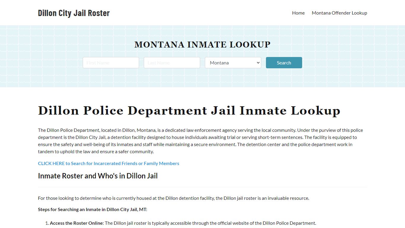 Dillon Police Department & City Jail, MT Inmate Roster, Arrests, Mugshots